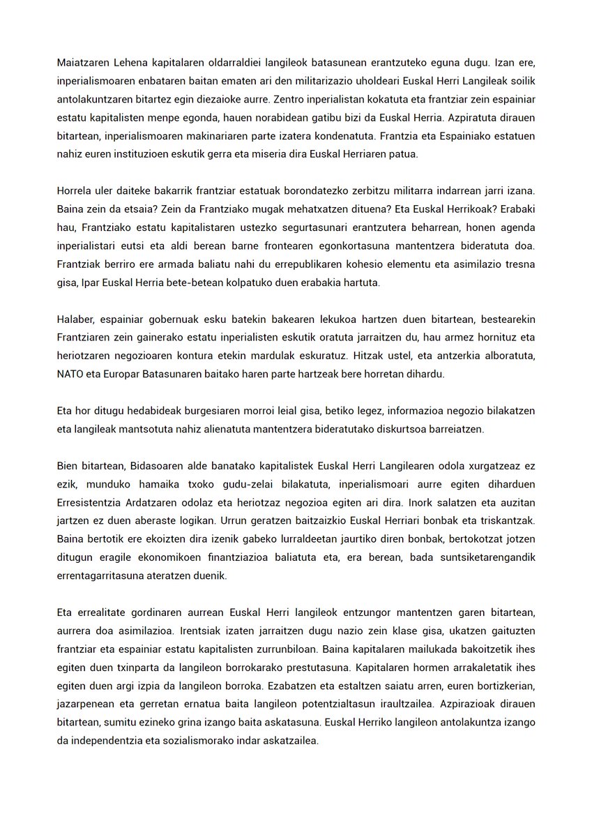 JardunK's tweet photo. Maiatzaren 1ean JARDUN koordinadorak prentsaurrekoa burutu du Baionako Gendarmerie Nazionalaren eraikinean frantziar estatuak ezarritako soldaduska salatzeko.

Gerra inperialista eta miseriaren aurrean ANTOLATU!

EUSKAL HERRIA ASKATU! https://t.co/32AE788dd5