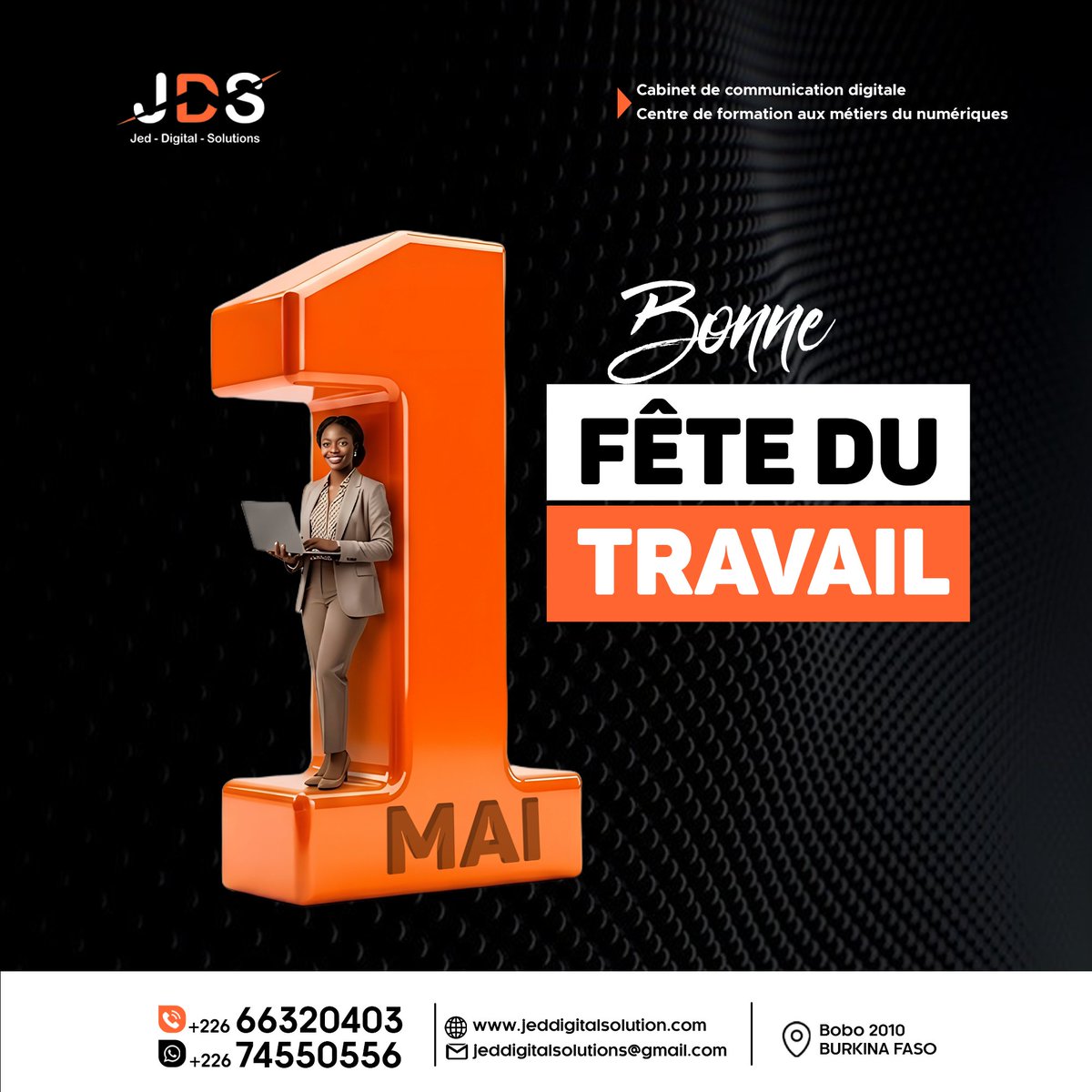 JedSolutions's tweet photo. Bonne fête du travail à tous les esprits créatifs qui transforment les idées en impact.
Aujourd’hui, on célèbre ceux qui construisent le digital de demain 

#digitalsday2026 #JedDigitalSolutions #EntrepriseDigitale #Bobodioulasso #fetedutravail https://t.co/6Aq0yjUSVw