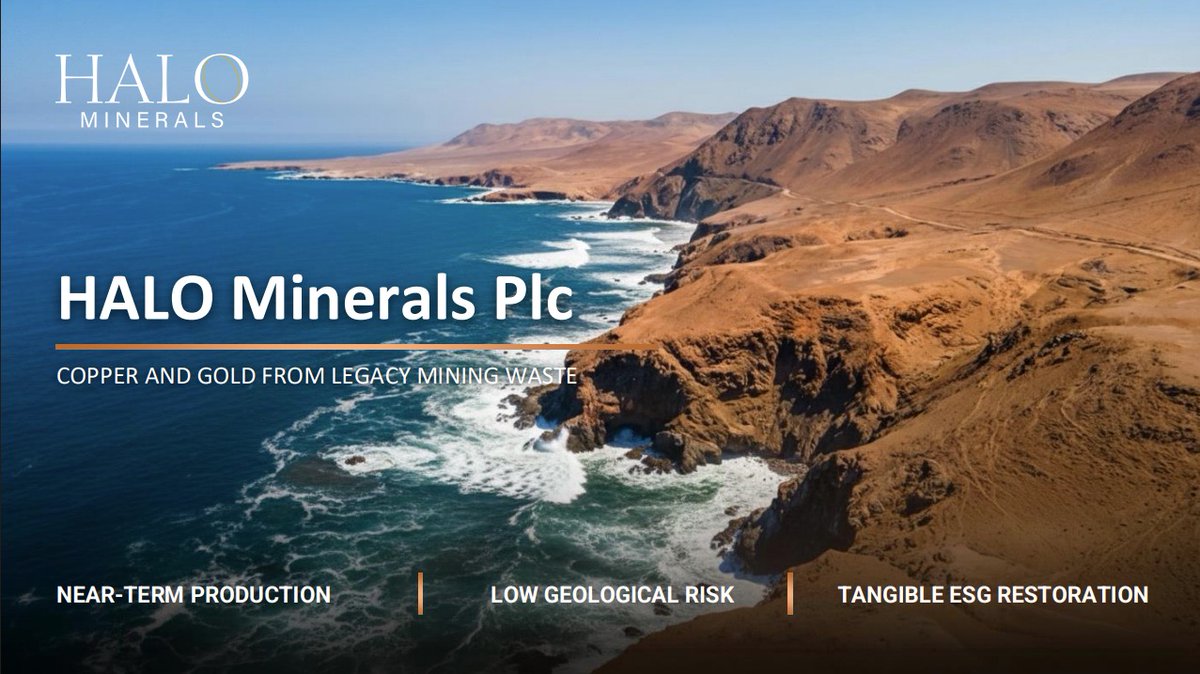 HaloMinerals's tweet photo. Halo Minerals has published its latest presentation on Playa Verde (Chile) - copper tailings re-treatment using leach + SX-EW, with DFS optimisation work underway.