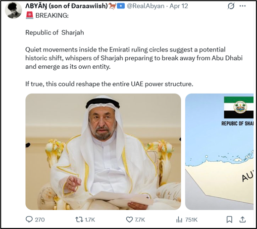 AlexiaNoel94927's tweet photo. 5/13 #PrePlanned | The operation didn't start April 26. It started April 8, 18 days earlier. Saudi-aligned accounts were already planting the idea: "If Yemen and Sudan can split, why not Sharjah?" Low volume. Terrain-testing. On April 26, they flipped the switch and packaged it as breaking news. This wasn't discovered. It was manufactured.