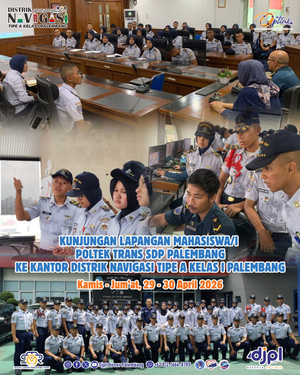 DisnavPalembang's tweet photo. Melihat lebih dekat dapur navigasi! 🧭

​Mahasiswa Poltek Trans SDP Palembang belajar langsung mengenai sistem VTS &amp; keselamatan maritim di @disnavpalembang. Sinergi teori &amp; praktik untuk cetak perwira transportasi handal. 🇮🇩

​#SDMUnggul #MaritimIndonesia #VTS https://t.co/FO9FemvSoM