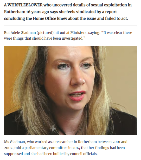 ArturNadol7566's tweet image. SHE NAMED THE ABUSERS. THEY SENT HER ON A DIVERSITY COURSE.

In 2001, solicitor Adele Weir was hired by Rotherham Council on a Home Office programme to research child sexual exploitation in the area. 

What she found was horrifying. Her ten-page mapping exercise named suspects,