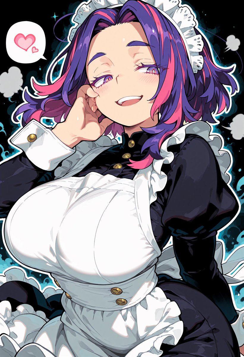 OGIN_21's tweet image. みなさん♪今日も一日お疲れ様でした🥰💕
長い一週間でした。。疲れたぁ😣💦
夜はゆっくり休みながら生成するぞー！😆🩷

メイドコスチュームのレディ・ナガンさん💕

#AIイラスト