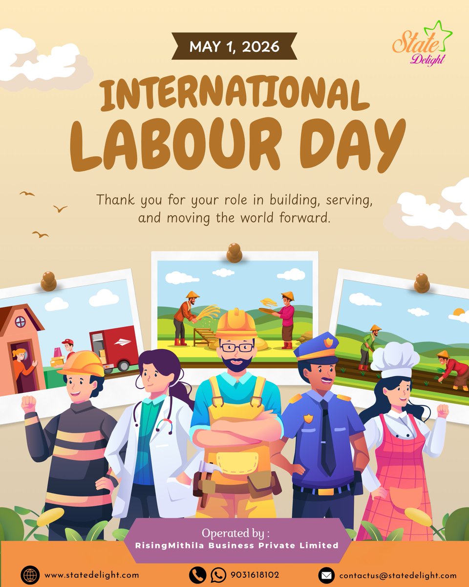 state_delight's tweet photo. State Delight un sab hardworking heroes ko salute karta hai
jo har din apni mehnat se duniya ko better bana rahe hain 🙌

Aapki mehnat hi asli strength hai 💪

Happy International Labour Day 🌼

#LabourDay #InternationalLabourDay #StateDelight #RespectWorkers #HardWorkPays https://t.co/OUgSKFoypz