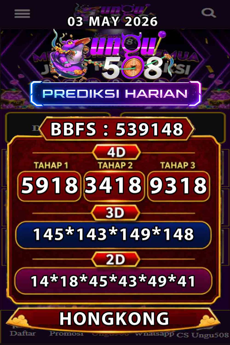FeakinsPaul's tweet image. 🔥 PREDIKSI HONGKONG 03 MAY 2026 UNGU508 🔥
Info &amp;amp; update terbaru untuk member aktif 💬
Support &amp;amp; layanan tersedia via DM
👉 Cek link bio untuk info lengkap
heylink.me/tepebold/

#ungu508 #Indonesia #update #community #info #fypシ゚viral