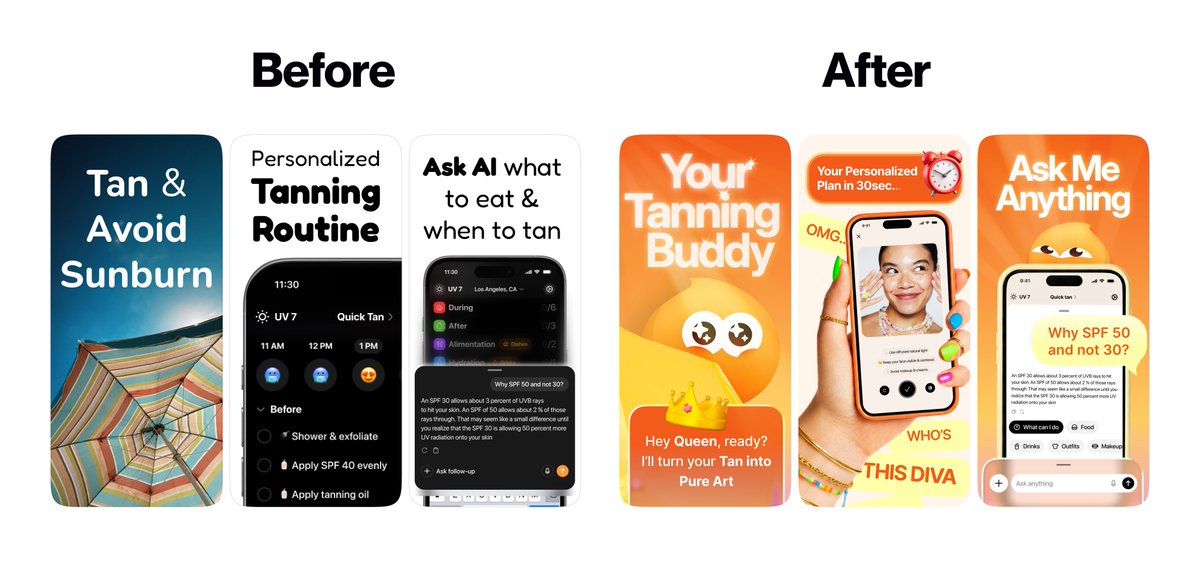 screenshotfirst's tweet photo. Before → After

App Store screenshots for Tan AI https://t.co/pYYgV1IwLn