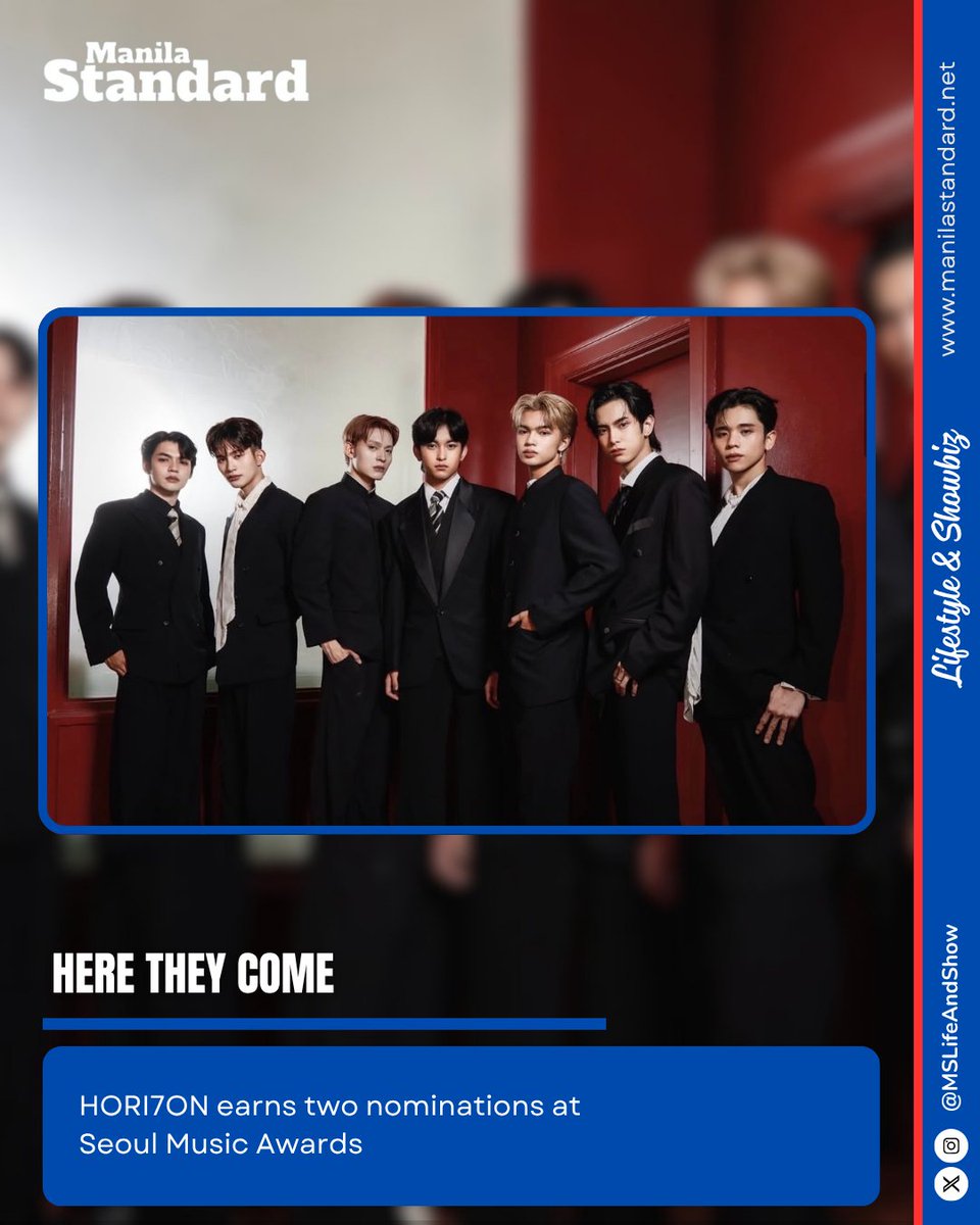 South Korea-based Filipino boy group HORI7ON earned two nominations at the 35th Seoul Music Awards, one of K-pop’s major annual award ceremonies.

READ: manilastandard.net/showbiz/314734…