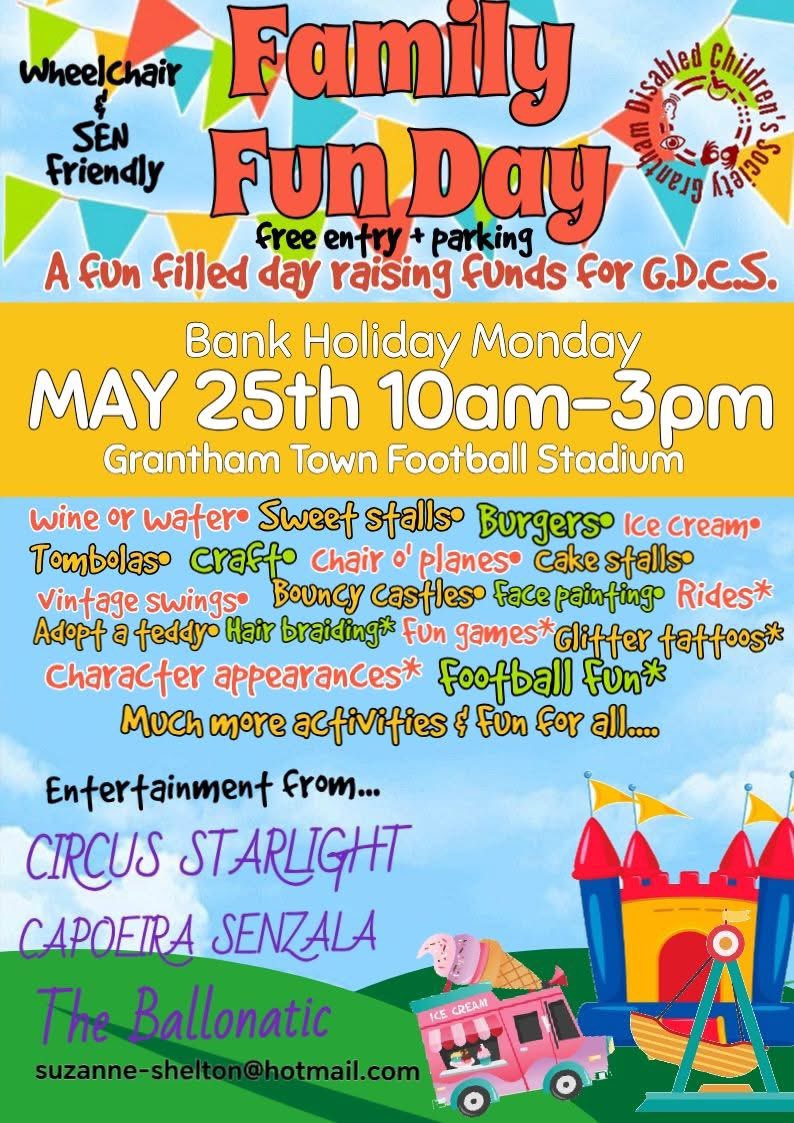 gdcs2013's tweet photo. Good morning

On Monday 25th May Grantham Disabled Children Society are holding an SEN friendly Family Funday at Grantham Town Football Club. 

The event if free to enter (donations welcome) 

Subject to weather conditions we are scheduled to have a flypast from @RAFBBMF A/C https://t.co/T7w9QQCBxo