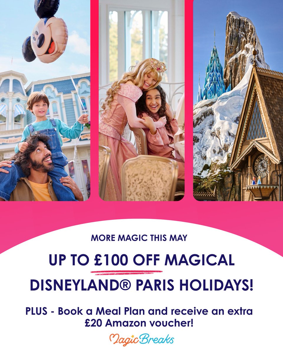 MagicBreaks's tweet photo. Make This May more magical than ever, with savings of up to £100 on your next transport-inclusive Disneyland® Paris holiday!* ✨🧡 

Simply enter code MAYMAGIC online to unlock your magical discount 💫 

*T&amp;C’s Apply 

©Disney © 2026 Disney © &amp; TM 2026 Lucasfilm Ltd. https://t.co/LEE1V9Tr6Q