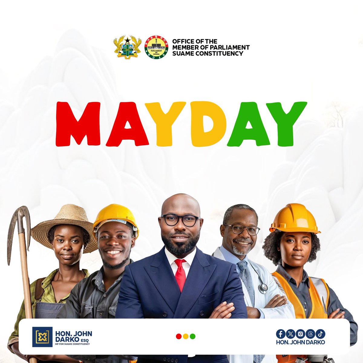 This May Day, I celebrate the hardworking people of Suame whose dedication drives our progress. 
Your labor builds our future, and I remain committed to creating more opportunities for all. 
Happy Workers’ Day!

#JD2026
#SUAMEMP2026
#LETSWINTOGETHER