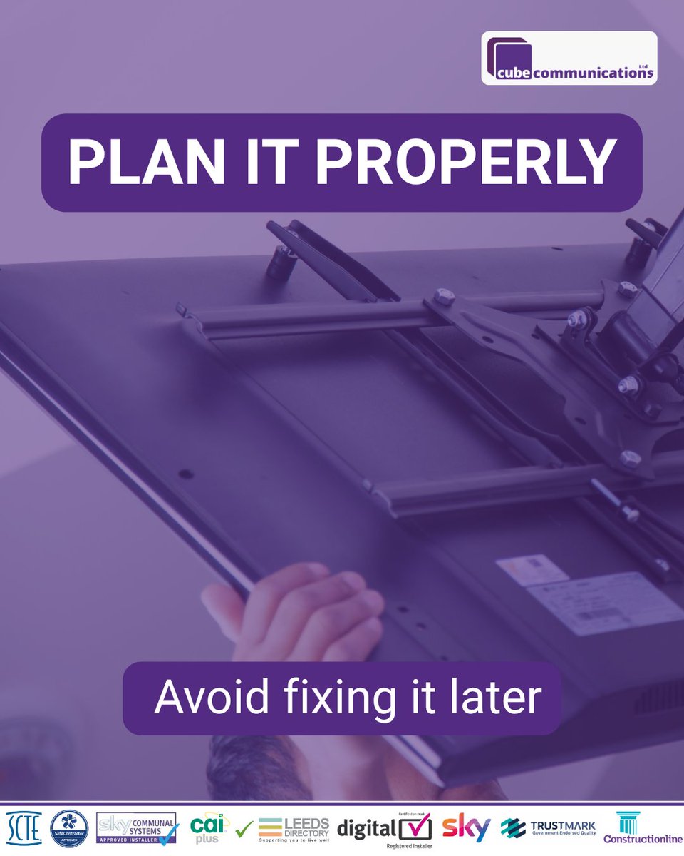 Cube_Comms's tweet photo. If you are planning upgrades this year, the best results come from getting the setup right from the start.

Whether it is CCTV, TV wall mounting or Starlink installation, we design systems that work properly long term.

Secure your installation slot: https://t.co/VvQ4DTSdaA https://t.co/fm6OO37saJ