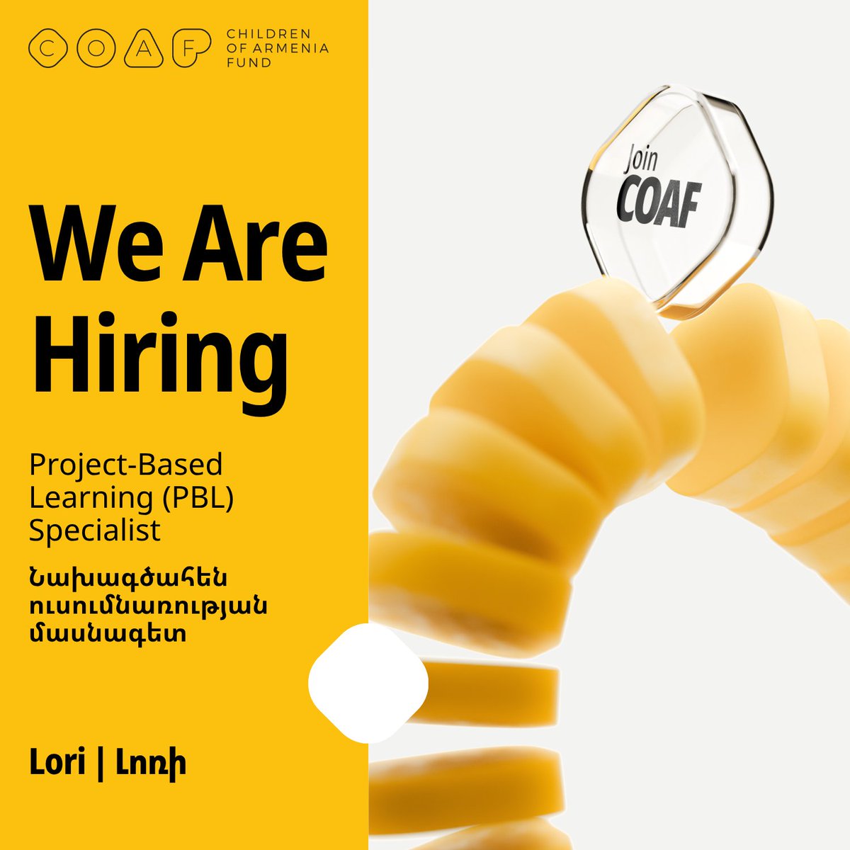 coafkids's tweet image. 🚀 #JobOpportunity | Project-Based Learning Specialist at the Lori COAF SMART Center 

Are you passionate about educational innovation? We’re looking for an experienced professional with expertise in Project-Based Learning (PBL), strong analytical skills, and a creative mindset