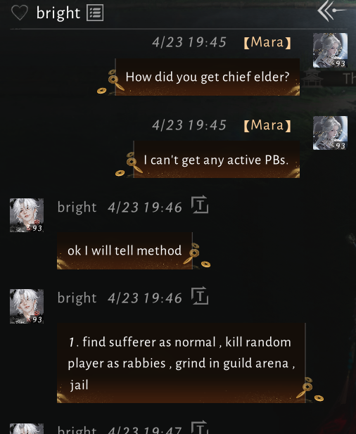 MechaMaraVT's tweet photo. Hi gang, I'm dealing with an obvious cheater in Midnight Blades Sect right now for Chief Elder in the game #WhereWindsMeet #wwm and was given permission to post this here for awareness/reporting.

They're legit paying people to log in and pilot their account, so they're not only exploiting, they're real money trading, and they're account sharing which are all against TOS. This is also not the first time this specific person has done this. UID: 4024070200 Username: bright

I'll send screenshots below. 

I messaged them to try to get more information the last time they did this, this was the convo above. 1/3
