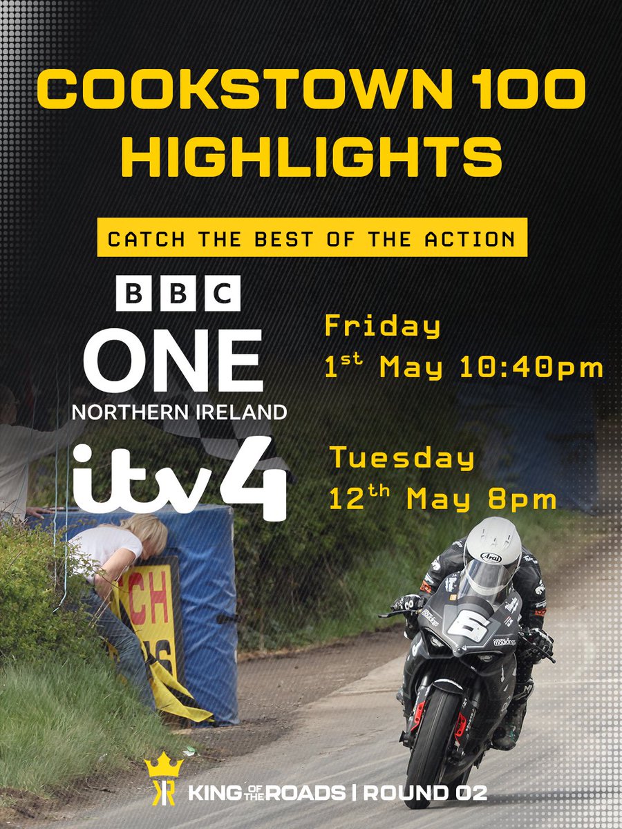 KingOTRoads's tweet photo. Your guide to the 2026 Cookstown 100 on TV ๐บ๐
Broadcast times are locked in. Now itโs time to get ready for some serious road racing ๐ฅ
Whoโs tuning in? ๐
#Cookstown100 #RoadRacing #KingOfTheRoads https://t.co/R39Vs9nWEK