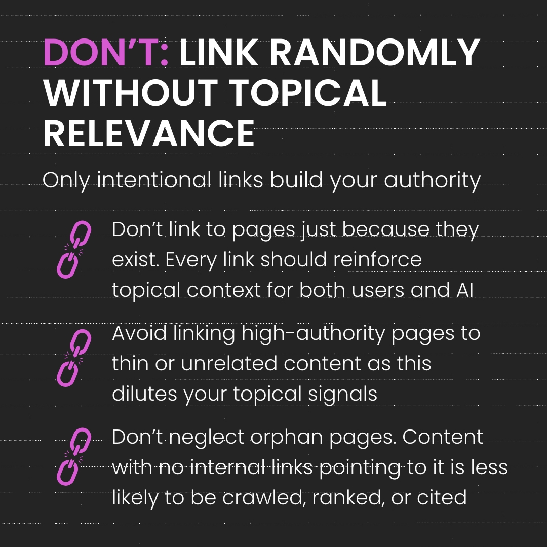 GeekyTechGeeks's tweet photo. Want your content to rank higher and get cited by AI?

✅ DO organise links around topics
✅ DO link to your authority signals (case studies, data, expert bios)
❌ DON’T use generic or keyword-stuffed anchors like “click here”
❌ DON’T link randomly without topical relevance https://t.co/n7Givv1LyR