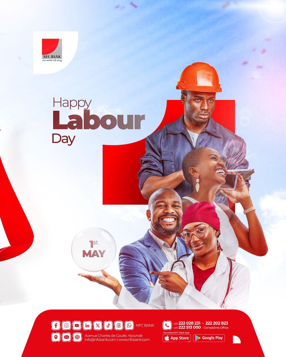 NFC_Bank's tweet photo. To those who build, care, innovate, and move the world forward every day…

✨ Happy Labour Day.

Your dedication deserves to be celebrated, today and every day.

#LabourDay #May1st #EasyLife #NFCBank https://t.co/Q6rPYra3Jj