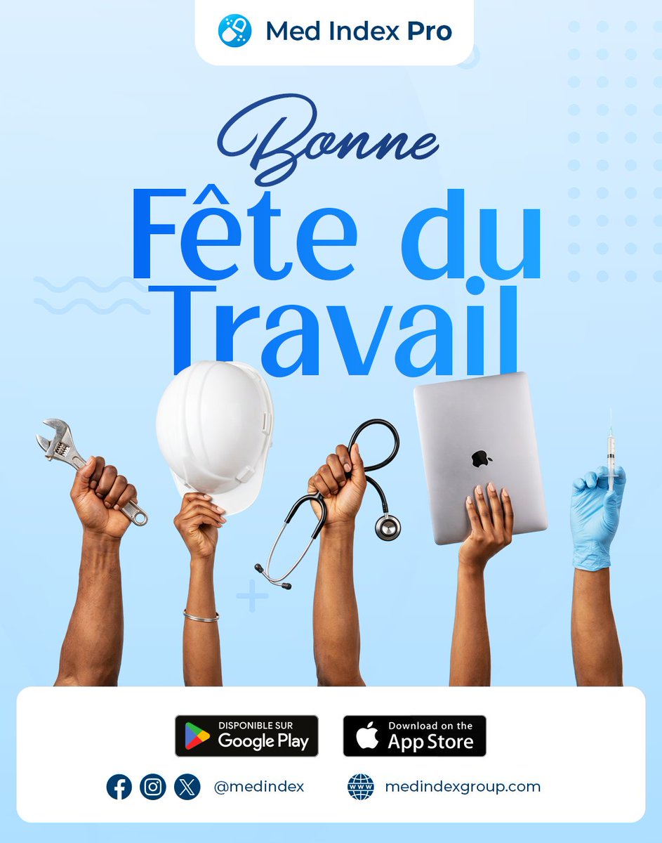 Med_Index's tweet photo. Bonne fête du Travail à toutes celles et ceux qui œuvrent chaque jour avec engagement, courage et dévouement. L’équipe Med Index Pro vous célèbre aujourd’hui. https://t.co/nbtm2iOeM2