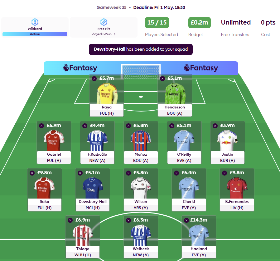 FPLHauly's tweet photo. Feeling good about this GW35 WC with a planned GW36 BB. 

Since my video on Monday I've cooled on Villa assets, wanted Justin for Leeds coverage at home to Burnley and removed Sarr.

I am 80% locked - my final big decision is;

- Lacroix &amp; Gross
- Munoz &amp; KDH/Stach

Thoughts??? https://t.co/mJWJcgA8PV