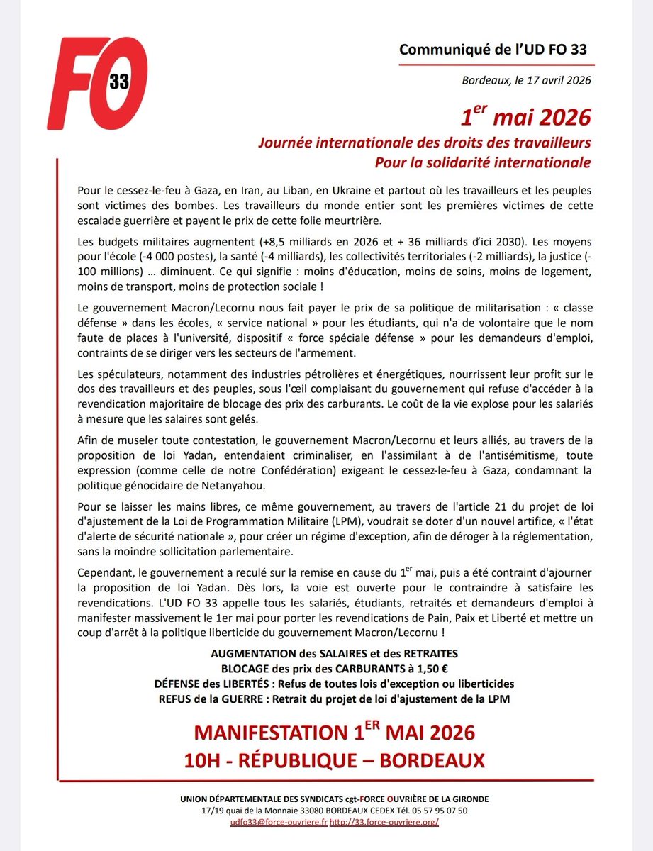 #1mai 
#bordeaux
A bas la guerre !
Augmentation des salaires !