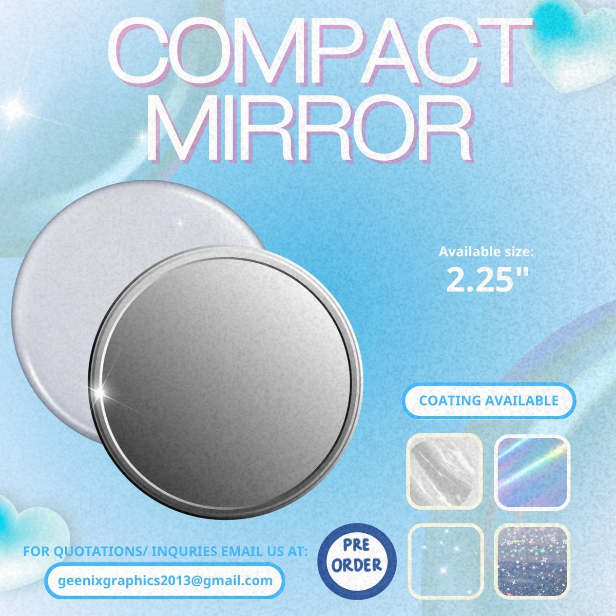 geenixgrafix's tweet image. 𝙉𝙀𝙒 𝙄𝙏𝙀𝙈 !! 🥳

These items are already available for orders / pre-orders. Please do send us a DM or an email for quotations for the following items. 

♥ Button Pin 2.25" 
♥ Compact Mirror (P.O)
♥ Small Uchiwa (P.O)

tags; #printsph #freebies #giveaways