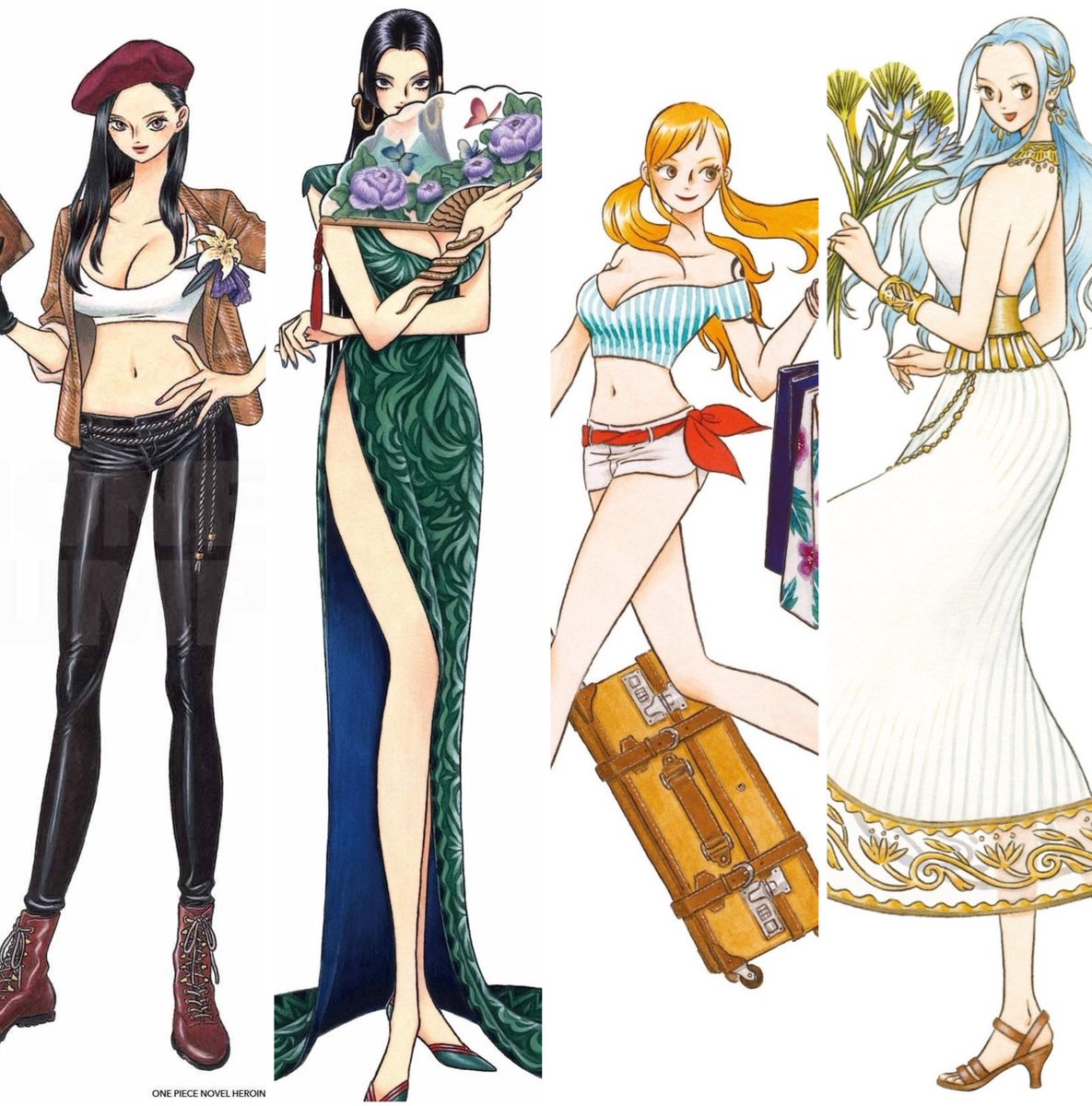 NIC0RO1's tweet photo. I love the One Piece heroines’ art style it’s so smooth and simple, and you can tell their whole personality just from their outfits https://t.co/dfOE2LNL87