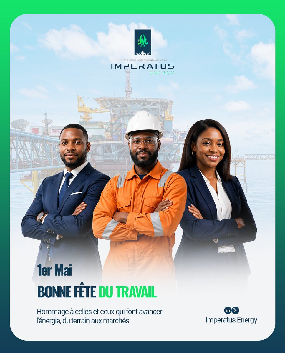 IMPERATUSENERGY's tweet photo. À tous les acteurs du pétrole et de l’énergie qui assurent chaque jour la continuité et la performance du secteur : merci.

Bonne Fête du Travail.

#ImperatusEnergy #OilAndGas #FeteDuTravail https://t.co/Vg1I0iT10s
