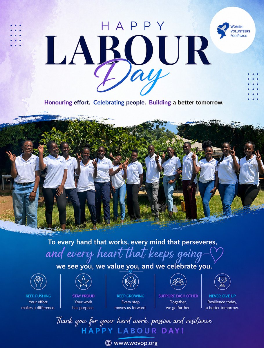 WOVOP_org's tweet image. Happy #LabourDay from WOVOP! ✊ We celebrate the young leaders driving fair work, inclusion, and peace. Together, we build a more just future for all. #Peacebuilding 
#WOVOP #Youngwomenlead #Dignityinwork