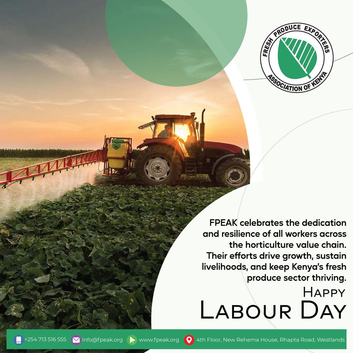 FPEAK_'s tweet photo. FPEAK proudly recognizes the dedication, resilience, and hard work of all individuals across the fresh produce value chain.

From farm to market, your commitment continues to drive growth, sustain livelihoods, and position Kenya as a leading exporter globally.

Happy Labour Day. https://t.co/sX2MhLsknh