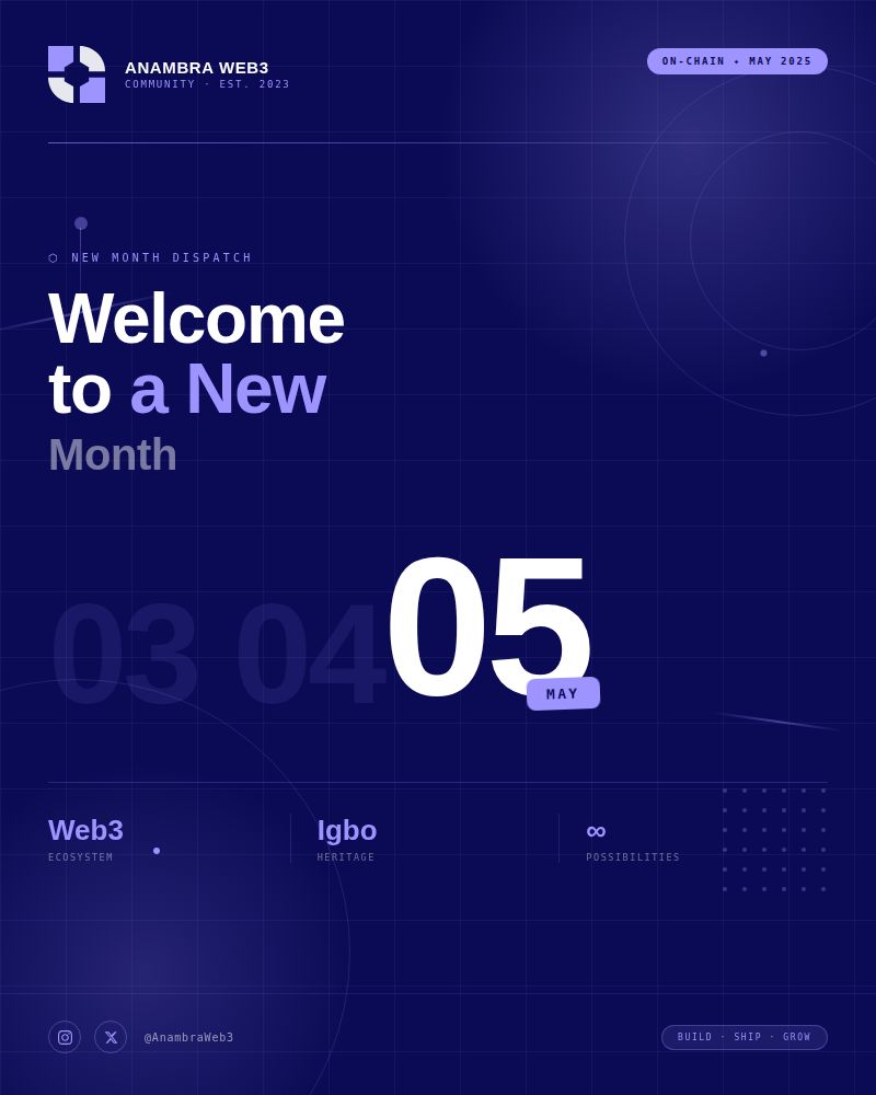 New month
New possibilities 🚀

Welcome to May with Anambra Web3, where innovation meets Igbo heritage.

Let’s build, ship, and grow together.♾️ 

#Web3‌‌
#NewMonth 
#AW3C