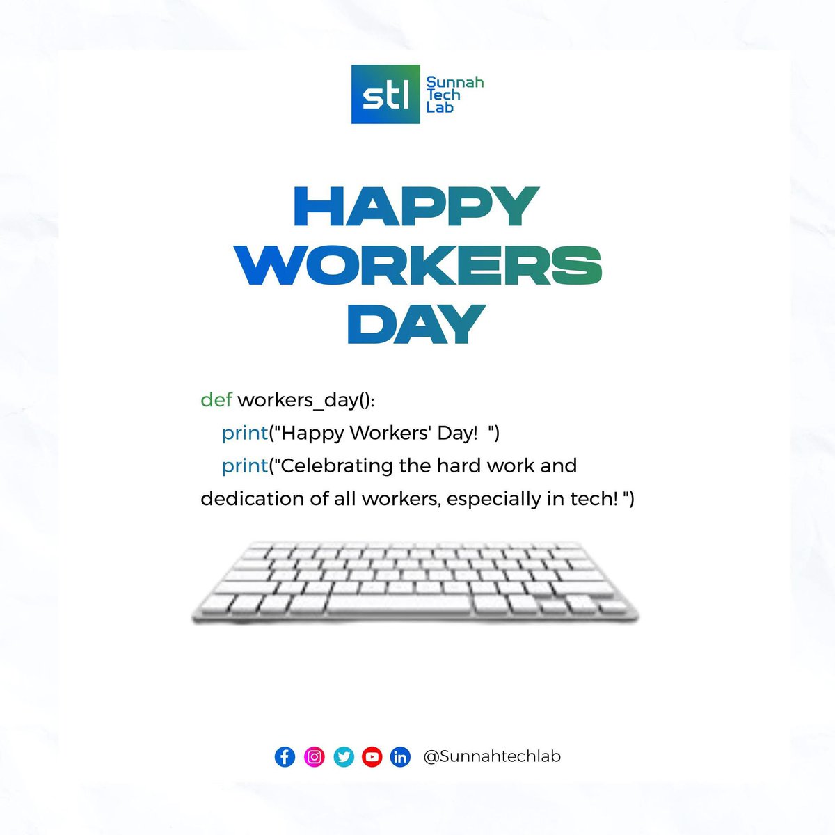 sunnahtechlab's tweet image. Happy Workers’ Day from all of us at Sunnah Tech Lab!
We celebrate the brilliance, resilience and impact of tech workers, especially our dedicated team driving innovation, community growth and sustainable solutions.

You are the builders of the future. 
#WorkersDay #TechForGood