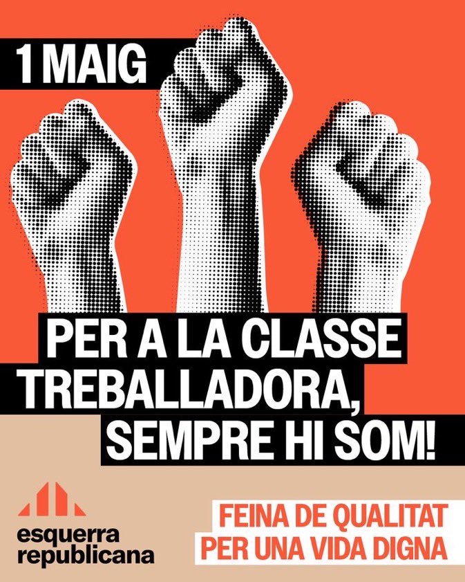 ERC9B's tweet photo. ✊🏼 1 de maig. Som un país amb ambició: defensem els nostres drets laborals per guanyar el futur i el benestar que ens mereixem.

#NouBarris #9Barris https://t.co/nzEBYcvUMW