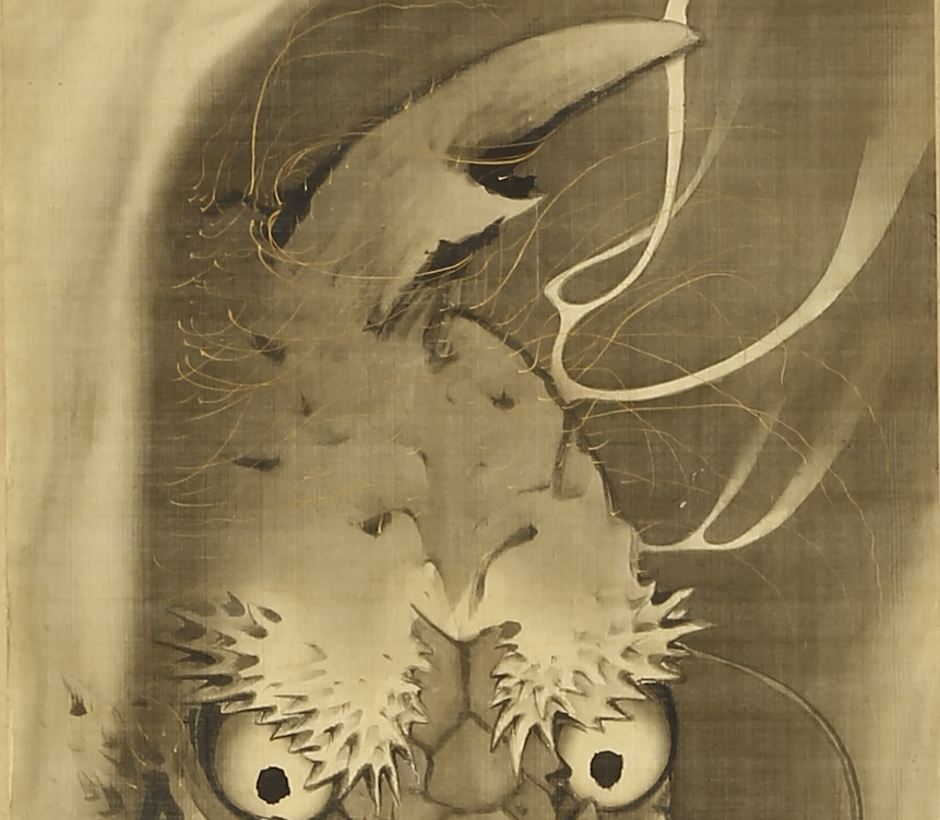 蘆雪の水墨画の滲んでる部分が好きです。なかでも、竜を描いた絵で使われる滲みの表現は、本当、竜が出てくる気象の表現にぴったりで、しびれます。滲みって偶然の影響が大きそうなのに、どうやってこんな風に仕上げていったんでしょうか・・・・竜はいつ描くの？滲ませてから？それとも、滲みが後？？