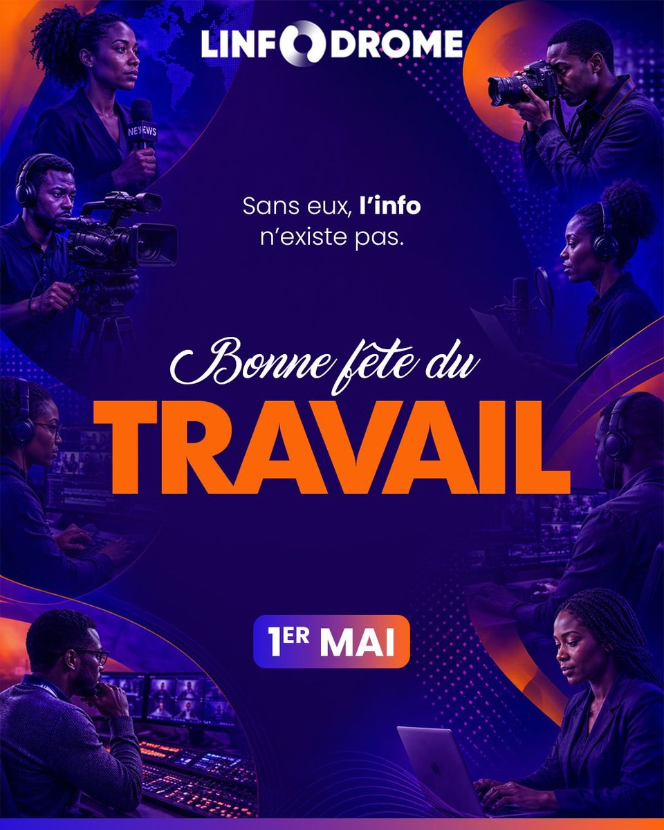 Linfodrome's tweet image. Derrière chaque information, il y a des femmes et des hommes engagés, qui enquêtent, vérifient et racontent le monde au quotidien.

En cette fête du travail, hommage aux professionnels des médias, acteurs essentiels de l’information et de la vérité. 📰

#Linfodrome
