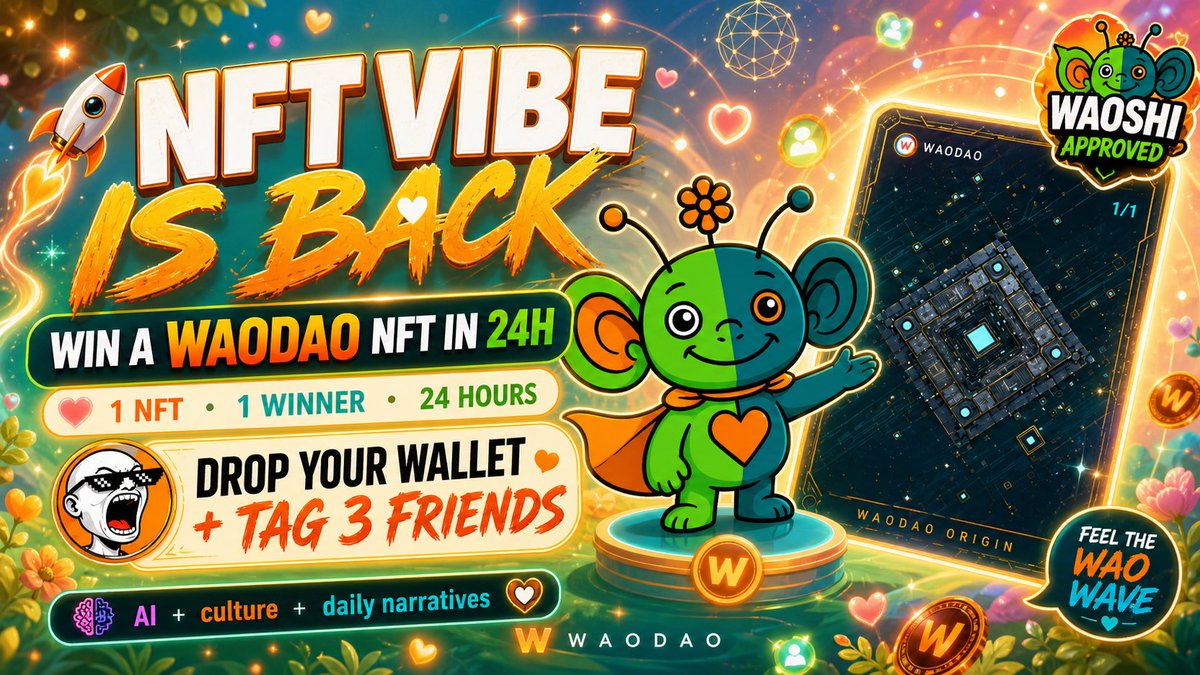waodao_ai's tweet photo. 🚀 The NFT vibe is coming back STRONGER than ever! 🔥

WAODAO isn’t chasing the usual DeFi hype. We’re blending AI + culture + daily narratives into truly unique NFTs.

Feeling this wave?
Drop your wallet below 👇 and tag 3 friends who need this vibe in their collection!

1 WAODAO NFT / 1 Winner / 24 Hours

Let the chain choose the brave ❤️DARE

#NFT #NFTGiveaway #Airdrop #WAODAO #Web3 #AI #NFTCommunity
