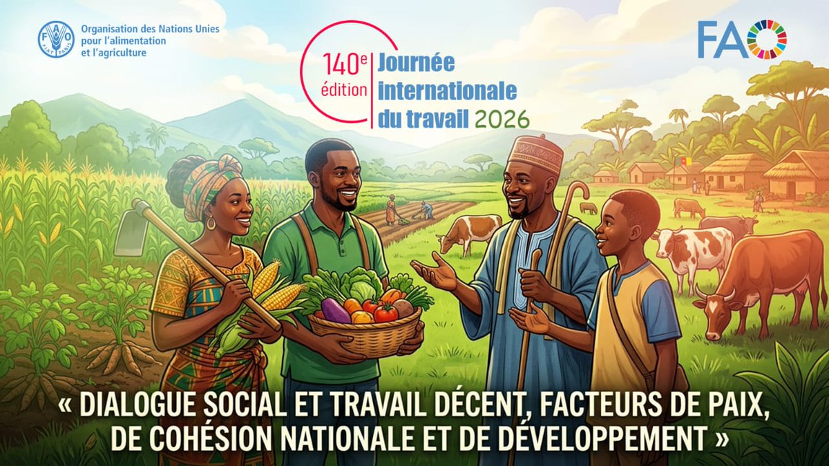 FAOCameroun's tweet photo. En cette #FêteDuTravail, @FAOCameroun rend hommage à l’engagement, au professionnalisme et au dévouement de toutes celles et ceux qui œuvrent chaque jour pour une alimentation durable, des systèmes agroalimentaires résilients et un avenir meilleur pour tous. 🌱🤝

@UN_Cameroon https://t.co/3KndwsPCyG