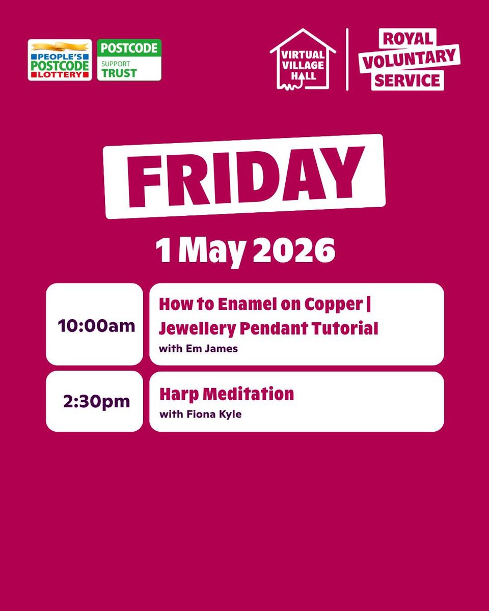 Stag_RosePPG's tweet image. #friday Virtual Villagers! 🙌🏼Can't get out, you can still join in.

@VirtualVillHall👇🏼Head to the 'Events' tab at the top of their page to join in LIVE!

All sessions are brought to you by Royal Voluntary Service🎉

#StayConnected #StayActive #yoga