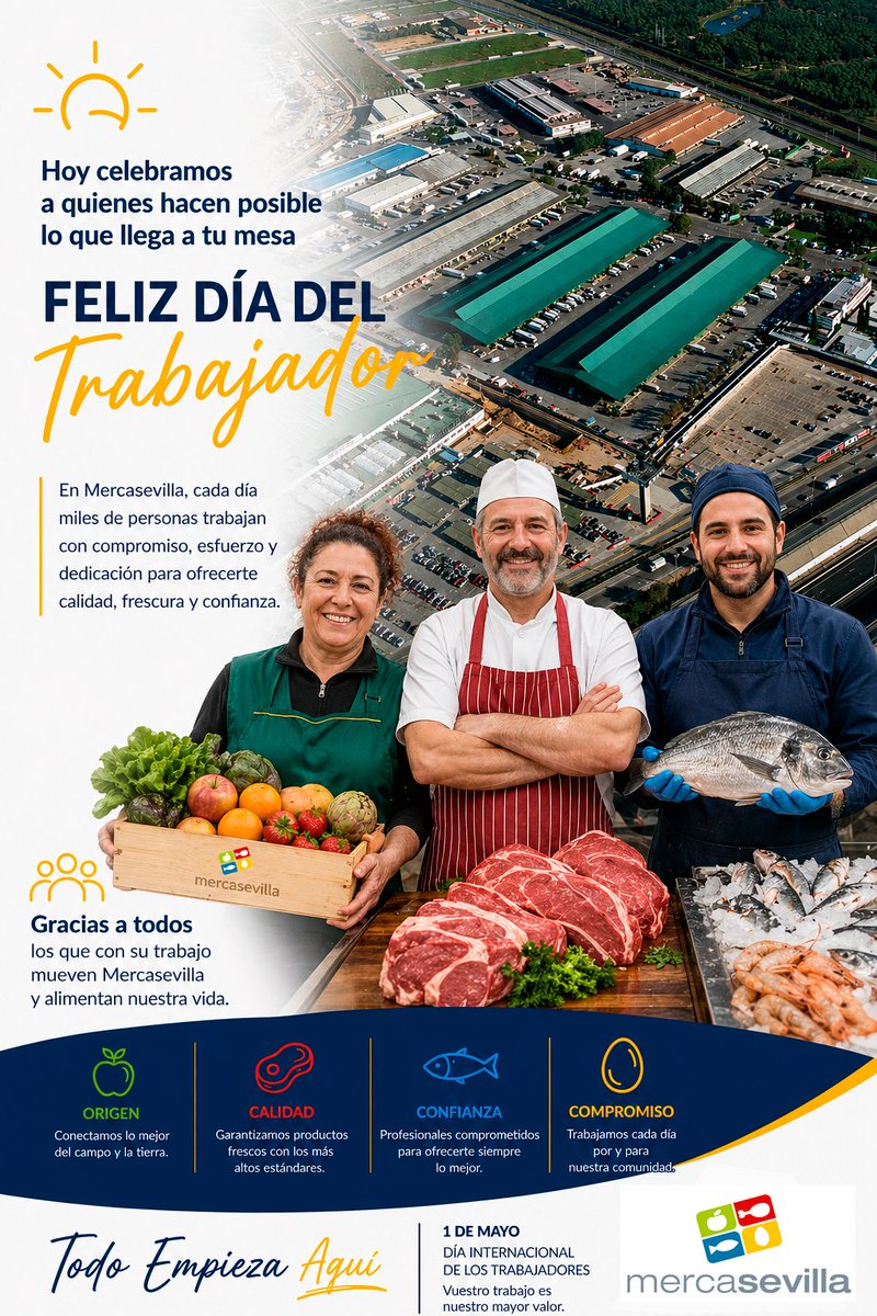mercasevilla's tweet photo. Hoy celebramos a quienes hacen posible que todo llegue a tu mesa.

@eveliarinconpp @Mercasa_mercas 
#mercasevilla #mercado #reddemercas #sevilla #mercadosdeabasto #alimentacion #mercadomunicipal #comerciolocal #alimentosdeespaña #ayuntamientodesevilla #DíaDelTrabajador https://t.co/yp0H4OP9Of