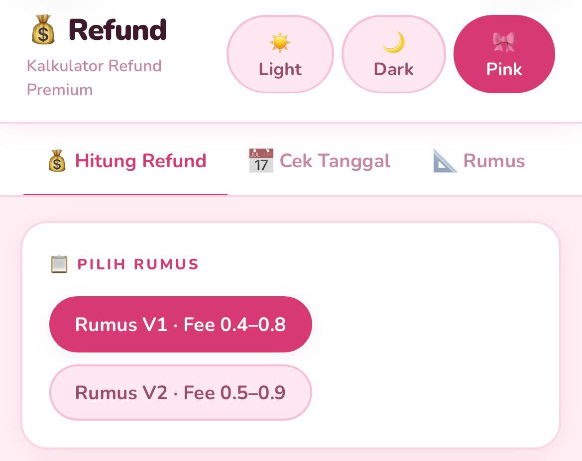 zdfot's tweet photo. KALKULATOR REFUND BY STARLA 🧮
https://t.co/f2IsWaSVev

hitung refund produk digital otomatis, cepat, akurat, tanpa ribet 🎀

buka https://t.co/f2IsWaSVev https://t.co/sO9uQn0fb1