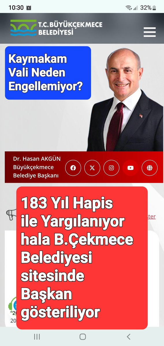 183 yıl hapis ile yargılanan sanık <a href="/BuyukcekmeceBld/">Büyükçekmece Belediyesi</a>
Sitesinde başkan gösteriliyor 
<a href="/adalet_bakanlik/">T.C. Adalet Bakanlığı</a> Akın Gürlek, 
<a href="/TC_icisleri/">T.C. İçişleri Bakanlığı</a> Mustafa Çiftci göreve <a href="/gul_davut/">Davut GÜL</a>
<a href="/aliikramtuna/">Ali İkram TUNA</a>
<a href="/sedat_peker/">Sedat Peker</a>
<a href="/ismailsaymaz/">İsmail Saymaz</a>
<a href="/cemkucuk55/">Cem Küçük</a>
<a href="/abdullahciftcib/">Abdullah Çiftçi</a>
<a href="/cnnturk/">CNN TÜRK</a>
<a href="/sabah/">Sabah</a>

instagram.com/reel/DXylbztog…