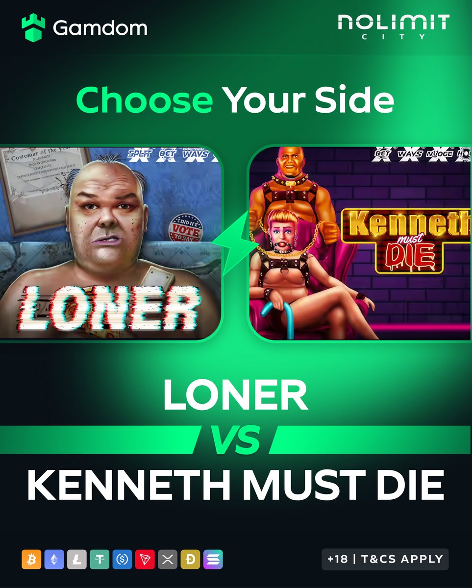 gamdom's tweet image. 🎰 Battle of the Slots: Nolimit City 🎰

#Team 🤠 Loner 🆚 #Team 💀 Kenneth Must Die

Drop your @gamdom userID with your pick &amp;amp; 🔁 for a shot at FREE Spins! 🎁

*KYC Level 2 verified Gamdom users only