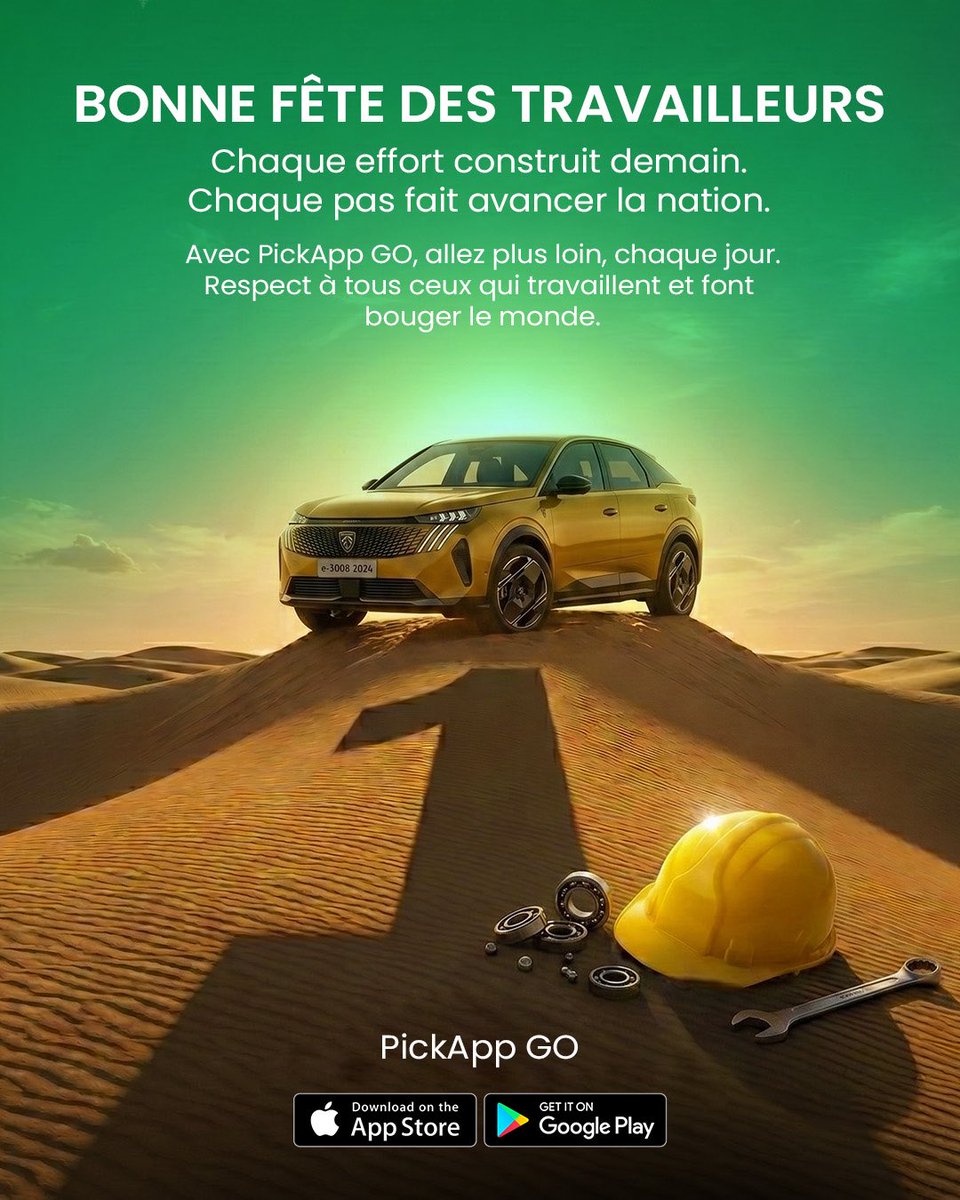 pickappmobility's tweet photo. Bonne fête des travailleurs à tous ceux qui bâtissent, innovent et font avancer le monde chaque jour.

Avec PickApp GO, allez plus loin, en toute liberté. 🚗✨
#pickapp #fetedestravailleurs #goviral #pourtoii https://t.co/T3H8rJMiL6