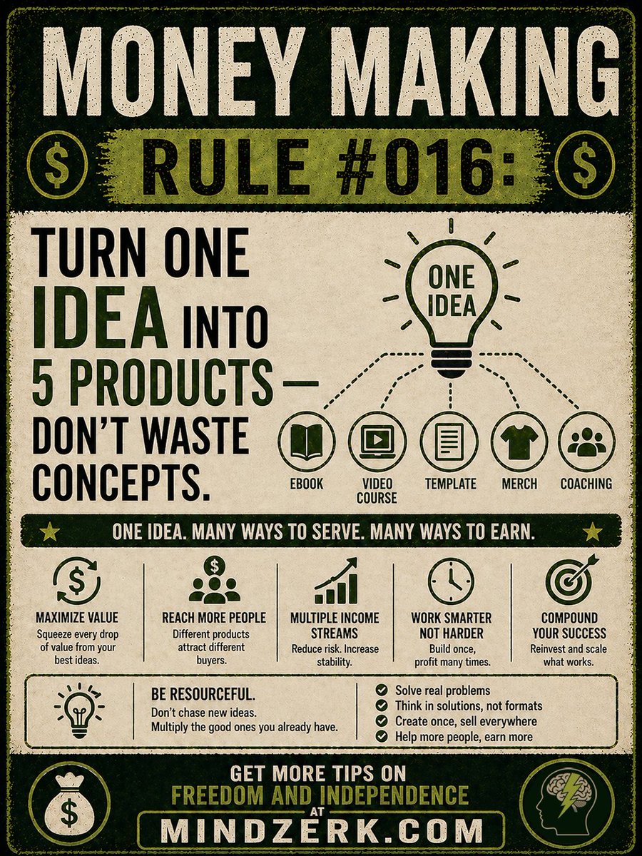 mindzerk's tweet image. Most ideas get used once…

Then forgotten.

That’s wasted potential.

One concept can become:
posts, pins, emails, products.
Don’t waste concepts.
Extract everything from them.

oracle.mindzerk.com/dont-waste-con…
#ContentStrategy #Productivity #OnlineBusiness #Mindzerk #ProfitBombs