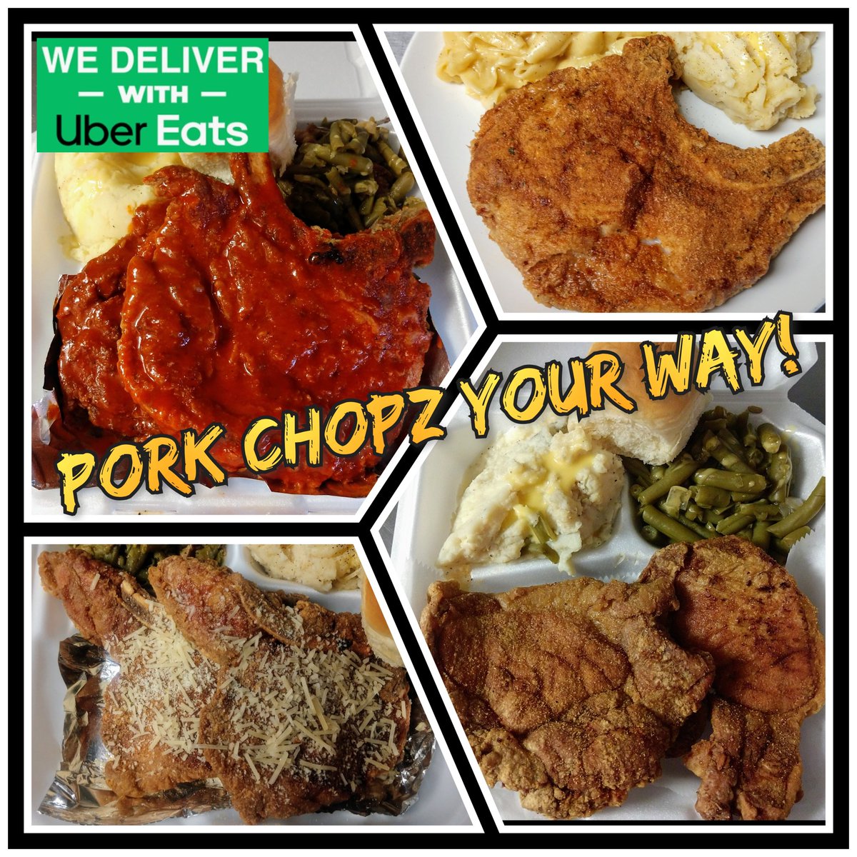 WingzandMore's tweet image. * Pork Chopz Your Way!!! **
* Uber Eats for Delivery! *
* Call (816)756-4042 or stop in to order *
* 11902 S. Blue Ridge Ext, Grandview MO *
✓ Sidez - Green Beanz, Smashed Potatoez, Potato Salad, Mac &amp;amp; Cheez, Mixed Greenz, Friez #soulfood #soulfoodc #ubereats #ubereatsdelivery