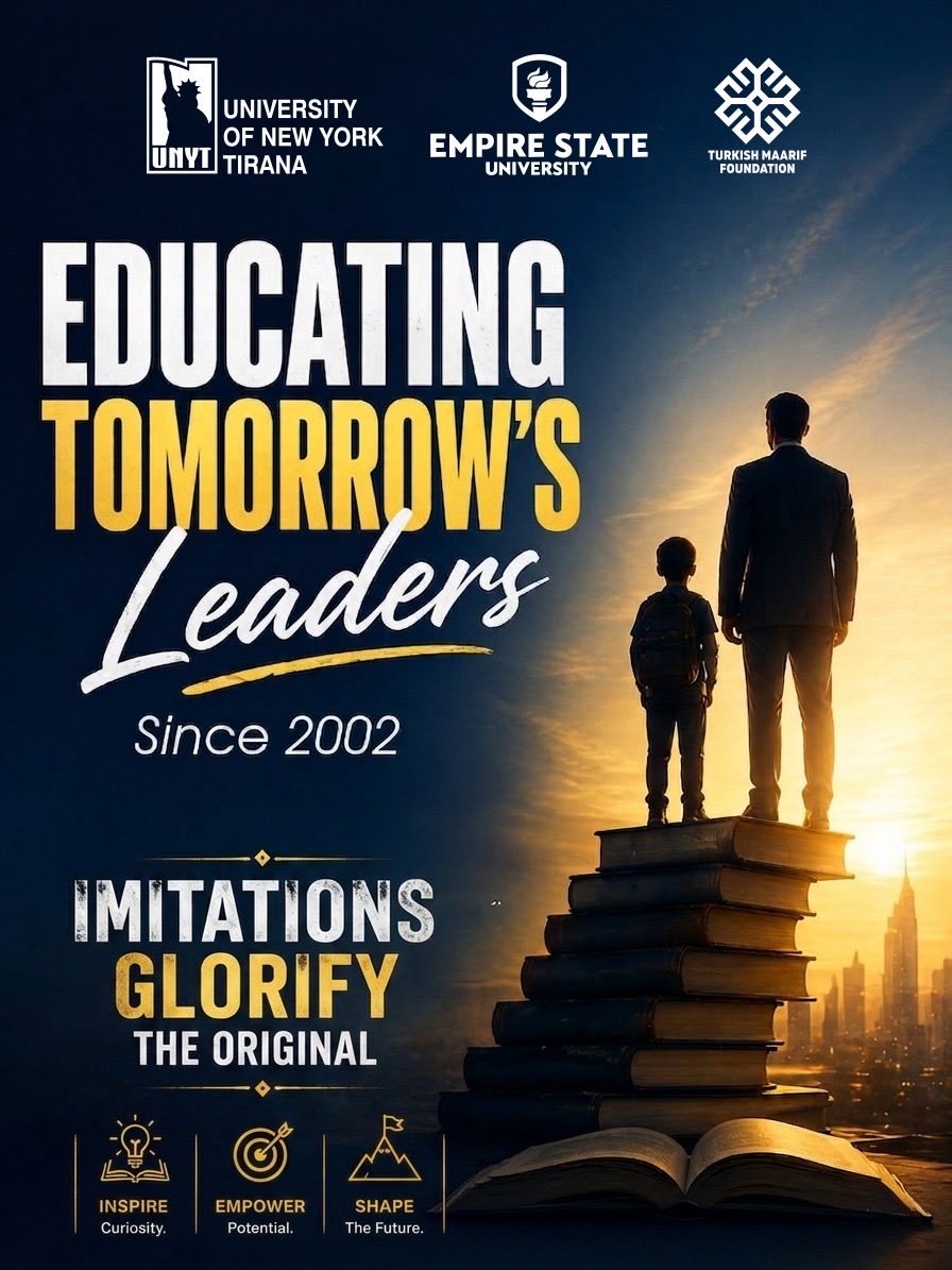 UNYT_Official's tweet photo. 💡 🧠 The future belongs to those who dare to be different.
That’s the power of being original.

Educating Tomorrow’s Leaders
Choose UNYT. Choose your future.

#UNYT #MaarifUniversities #MaarifAlbania #EducatingTomorrowsLeaders #Matura2026 https://t.co/XXwDDhpZyH