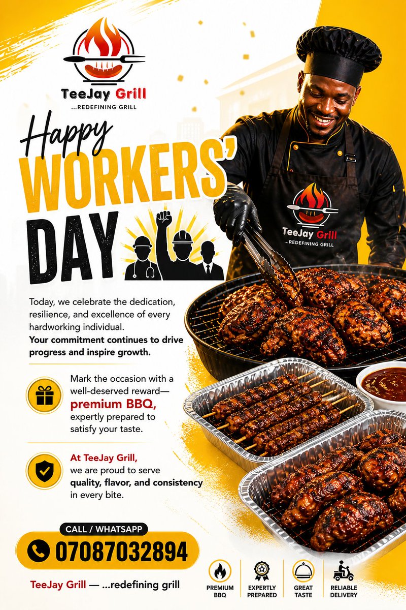 teejaygrill1's tweet photo. Today, we celebrate the dedication, resilience, and excellence of every hardworking individual. Your commitment continues to drive progress and inspire growth.
Mark the occasion. 

At TeeJay Grill, we are proud to serve quality, flavor, and consistency in every bite. https://t.co/vd0gkkvYLn