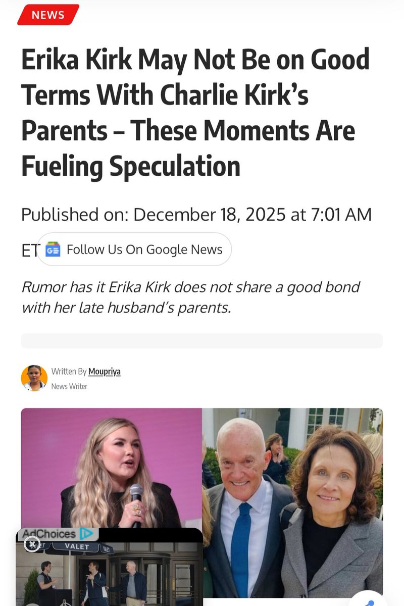 Thefuhrernchief's tweet image. Charlie Kirk's parents can't be happy with her but who cares what they think..

Erika Kirk brutally trolled for saying she wants to spend time with family after DC shooting - then promoting a podcast #Shooting #Violentcrime
share.newsbreak.com/ianzk9g4