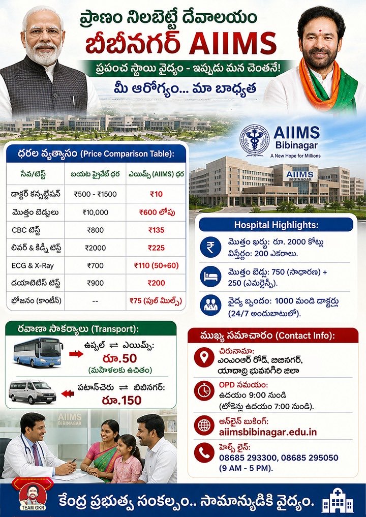 GKR_unofficial's tweet photo. కిషన్ రెడ్డి గారి చొరవ  
బీబీనగర్ AIIMS రూపంలో ఫలితం ✅  
₹10కే డాక్టర్, 24/7 వైద్యం  

#KishanReddy #AIIMS #BIBINAGAR https://t.co/3x46pzqYOG