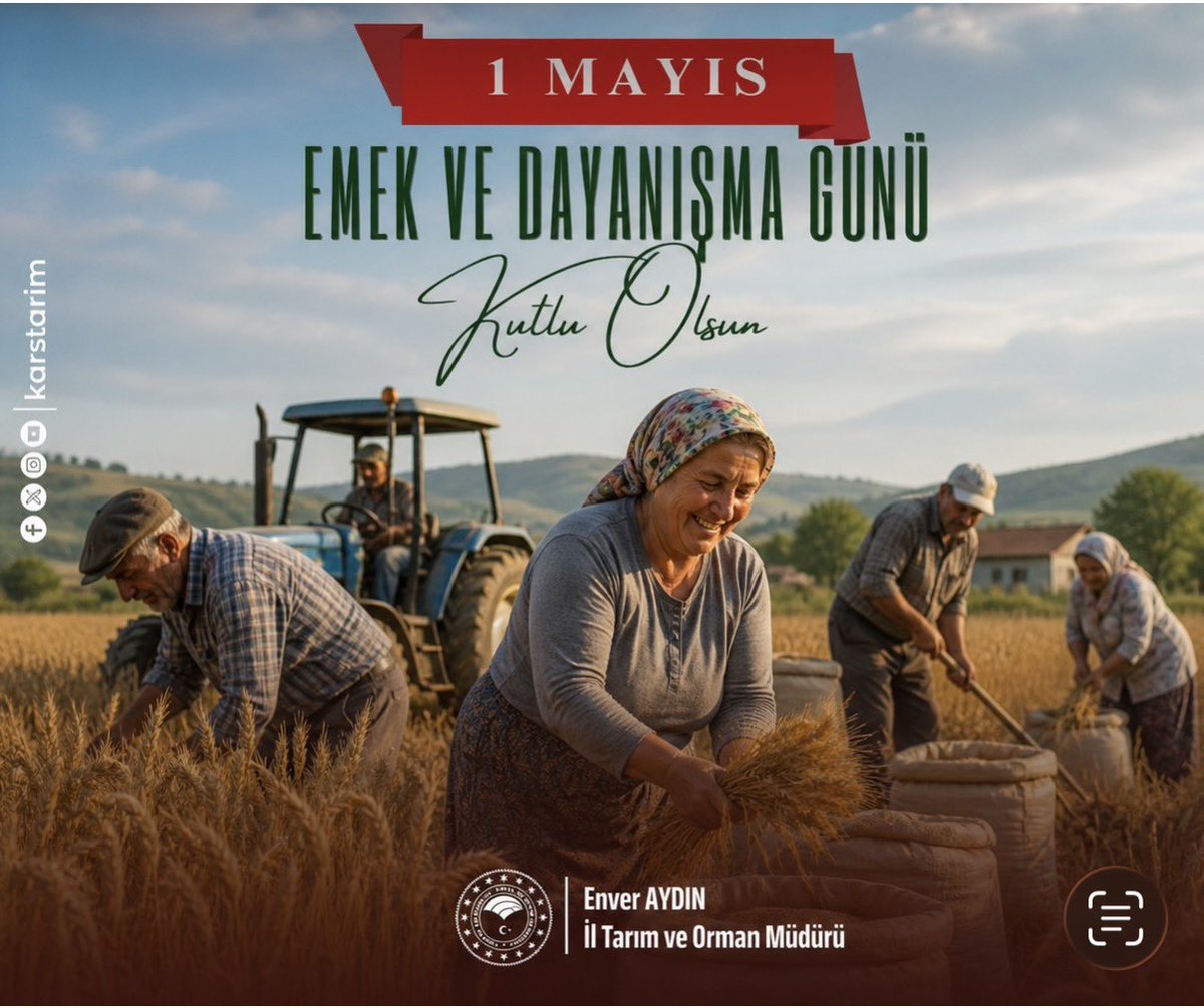 karstarim's tweet photo. Toprağın bereketinde, hasadın sevincinde, sofralarımıza ulaşan her üründe ve doğanın bize sunduğu her nimette üreticilerimizin emeği saklıdır. Güneşin altında, alın teriyle üretmeye devam eden, helal kazanç için fedakârca çalışan tüm çiftçilerimizin ve emekçilerimizin 1 Mayıs’ını içtenlikle kutluyoruz.

#1Mayıs Emek ve Dayanışma Günü kutlu olsun
@envraydin