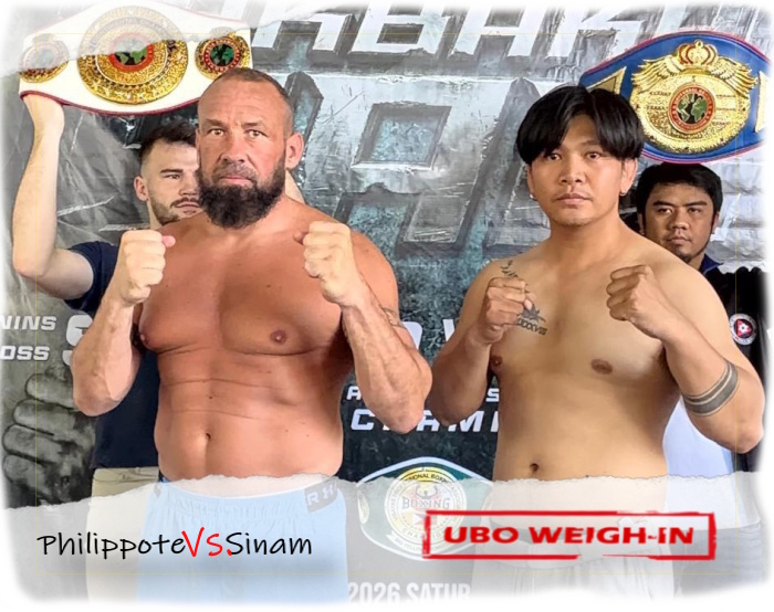 UBOboxing's tweet photo. ⚖️ WEIGHTS FROM CEBU CITY, PHILIPPINES:

‼️ Vacant UBO Continental (Asia) &amp; International Cruiserweight Titles:

✅ Sebastien Philippote: 197,0 LBS. / 89,35 KG.
✅ Thoedsak Sinam: 194,0 LBS. / 88,0 KG.

Promoter: Tunal Academy.

#boxing #boxe #boxeo #UBO https://t.co/wVlehMy1LR