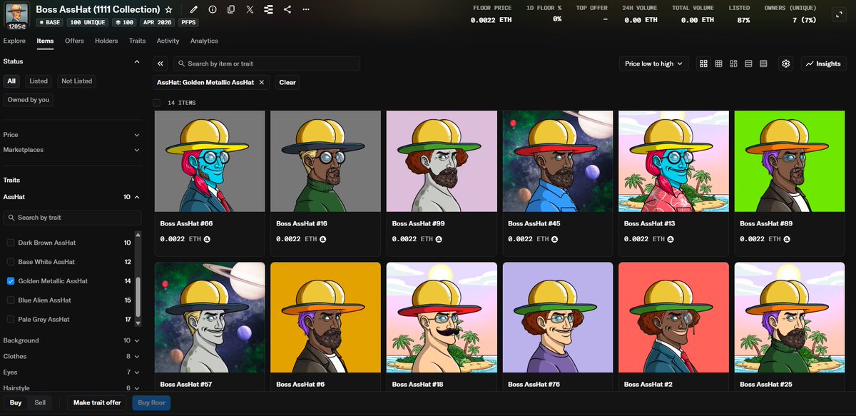 RealWorldAssHat's tweet image. The Golden Metallic AssHat Army has a nice ring to it🍑🤠

Pick up yours today from the first batch of the Boss AssHat NFT collection on @opensea 

#Base #NFT